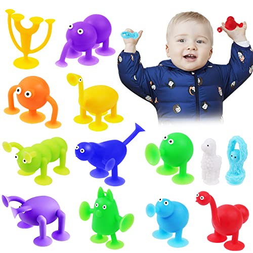 Vicloon Juego de Ventosas para Niños, 13pcs Juego de Dardos de Ventosa de Silicona, Juguetes Sensoriales Interactivos, Juguetes de Baño para Niños, Adornos de Decoración Juego