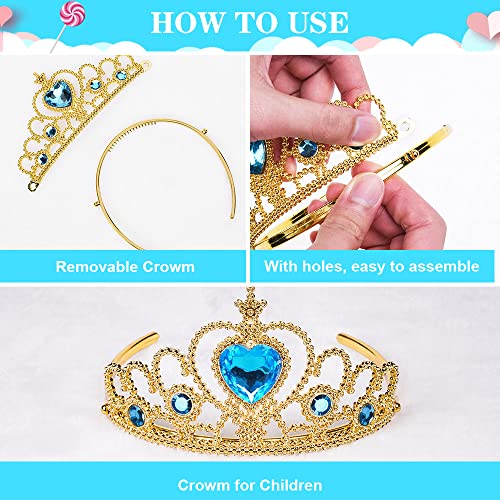 Vicloon Princesa Accesorios, 6Pcs Conjunto con Accesorios de Elsa, Princesa Jasmine Cosplay, Guantes, Varita, Corona, Collar, Pendientes y Venda, para Halloween, Navidad Fiestas, Cumpleaños, 2-9 Años