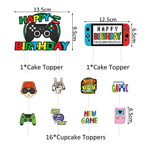 Videojuegos Decoracion Tartas Cumpleaños Game on Decoration Topper Tarta Cumpleaños para la Decoración de Pasteles para Niños Infantil, Decoración de Fiestas Temáticas de Videojuegos 18 Piezas