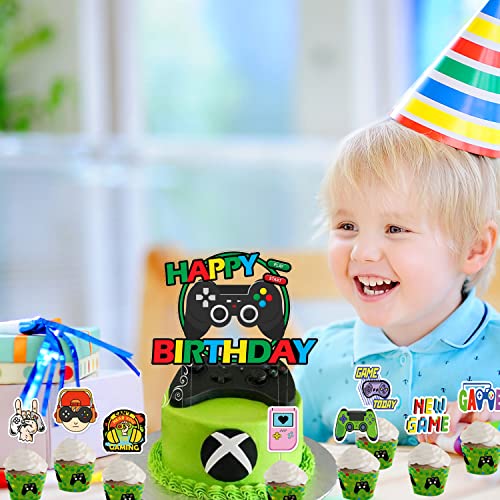 Videojuegos Decoracion Tartas Cumpleaños Game on Decoration Topper Tarta Cumpleaños para la Decoración de Pasteles para Niños Infantil, Decoración de Fiestas Temáticas de Videojuegos 18 Piezas