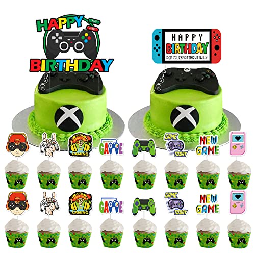 Videojuegos Decoracion Tartas Cumpleaños Game on Decoration Topper Tarta Cumpleaños para la Decoración de Pasteles para Niños Infantil, Decoración de Fiestas Temáticas de Videojuegos 18 Piezas