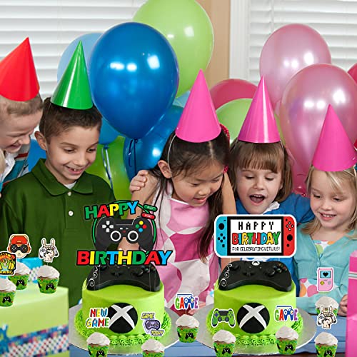 Videojuegos Decoracion Tartas Cumpleaños Game on Decoration Topper Tarta Cumpleaños para la Decoración de Pasteles para Niños Infantil, Decoración de Fiestas Temáticas de Videojuegos 18 Piezas