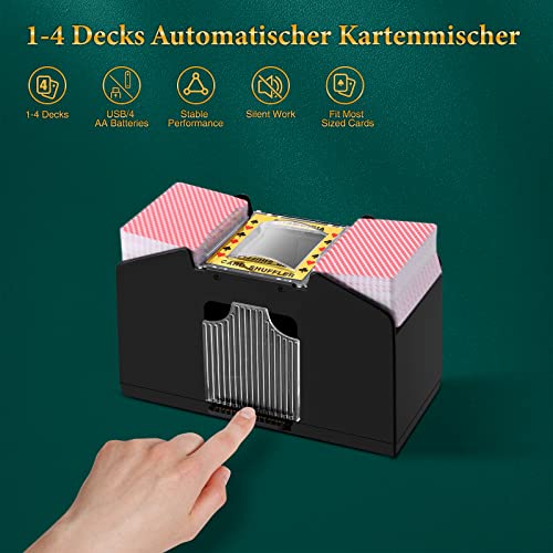 Viitech Barajador de Cartas 4 Cubiertas, Mejora USB/AA (no Incluidas) Máquina de Barajar, Mezclador de Cartas para UNO, Texas Hold'em, Juegos de Cartas Caseros