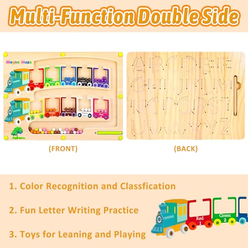 Vindany Tablero de Madera Montessori para trazar el Alfabeto,Laberinto magnético de Colores y números,Tablero de Madera para Practicar Las Letras Regalos para niños de 3 4 5 6 años