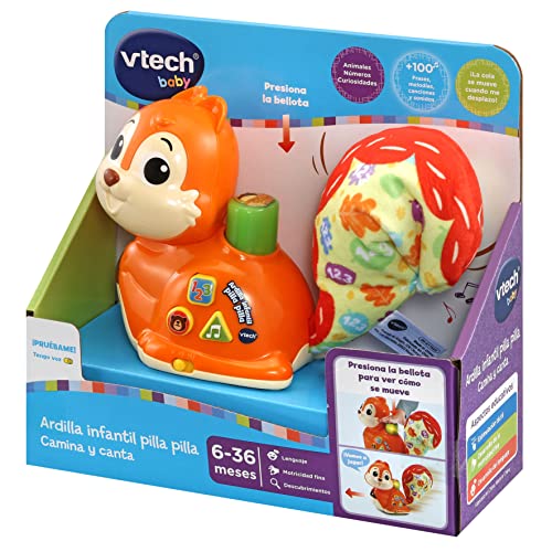 VTech - Ardilla infantil pilla pilla Camina y canta, Animal interactivo para aprender a gatear, Juguete para bebés +6 meses, Versión ESP