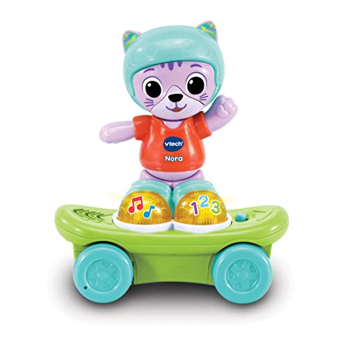 VTech - Gata interactiva Infantil Nora la Patinadora, Gatita para Montar en Skate Que Anima a seguirla, Juguete para bebés +12 Meses, Versión ESP