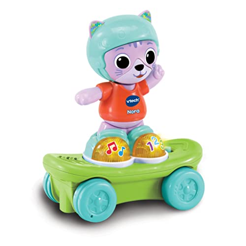 VTech - Gata interactiva Infantil Nora la Patinadora, Gatita para Montar en Skate Que Anima a seguirla, Juguete para bebés +12 Meses, Versión ESP