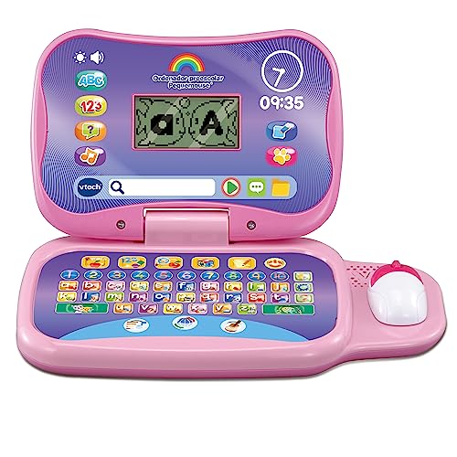 VTech - Ordenador Preescolar Pequemouse, Portátil educativo para niños +3 años, Aprendizaje progresivo, lógica, música, inglés, habilidades espaciales, color rosa, Versión ESP