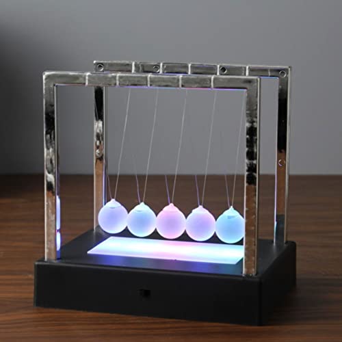 Wakects Newton Cradle Balance Balls Juego 5 Glass Ball Light Pendulum con Base Balance Physics Pendulum, Stress Relief Toy Swing Time 15-20 Seconds, 12 X 12 X 8.8 Cm