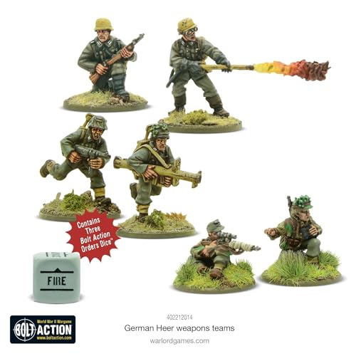 Warlord Games German Heer Weapons Teams - Miniaturas de escala de 28 mm para acción de pernos altamente detalladas de la Segunda Guerra Mundial miniaturas para juegos de guerra de mesa