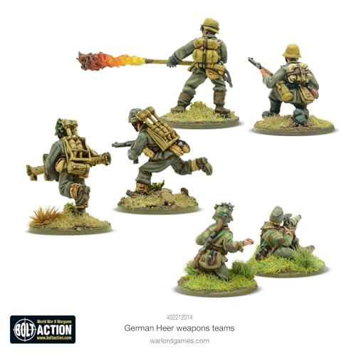 Warlord Games German Heer Weapons Teams - Miniaturas de escala de 28 mm para acción de pernos altamente detalladas de la Segunda Guerra Mundial miniaturas para juegos de guerra de mesa