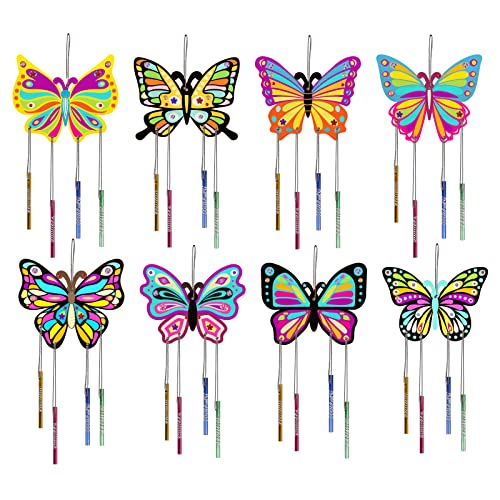 WEDNOK 8 pcs Campanas de Viento de Mariposa de Madera,Juegos de Manualidades para niños,para primavera verano Casa Fiesta Jardín Hogar Decoración de Otoño