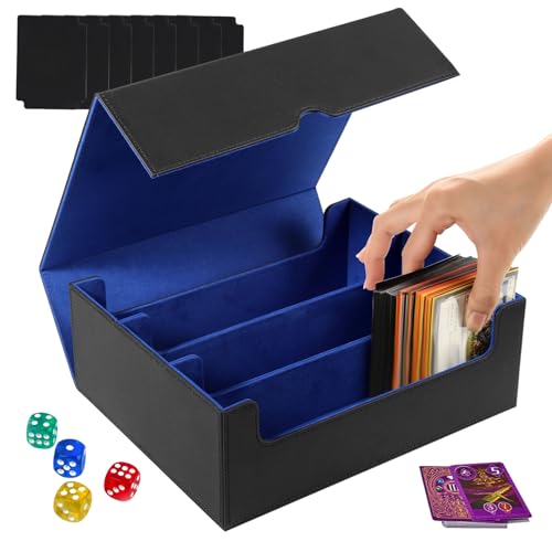 Weigudoc Caja de baraja para Cartas Magic The Gathering, Caja de Cartas coleccionables para más de 1800 Cartas con 8 divisores, Caja de Cartas magnética para MTG Commander PTCG(Negro Azul)