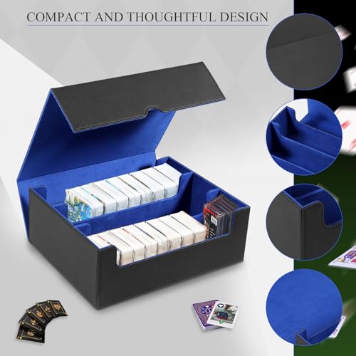 Weigudoc Caja de baraja para Cartas Magic The Gathering, Caja de Cartas coleccionables para más de 1800 Cartas con 8 divisores, Caja de Cartas magnética para MTG Commander PTCG(Negro Azul)