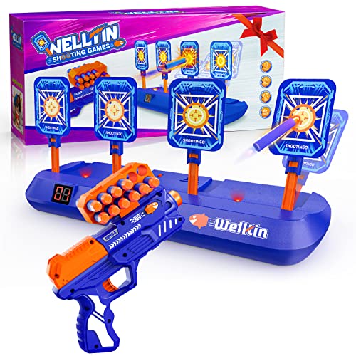 Welltin Juego de Disparos Juguetes Regalos para niños de 6 7 8 9 10 11 12 años de Edad, puntuación electrónica, reinicio automático de Objetivos con Dardos de Espuma, Pistolas de Juguete