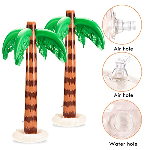 Whaline Juego de 31 juguetes hawaianos para fiestas inflables de flamencos, palmeras, bola de playa, plátano, delfín, loro con hojas de palma, hibisco, Leis Luau, piscina, suministros para fiestas