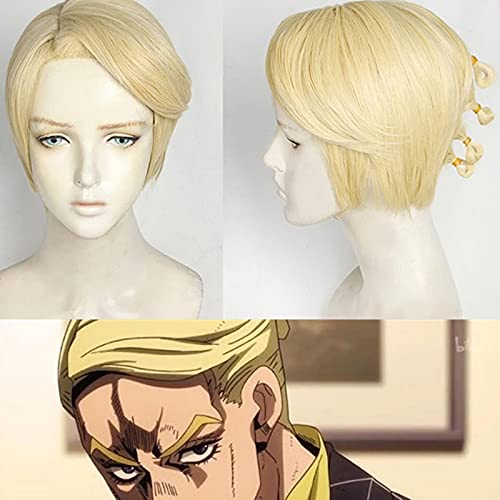 WHBHD JoJo's Bizarre Adventure Golden Wind Part5 Vento Aureo Prosciutto Cosplay Peluca Resistente al Calor Resistente Pelo DE Oro Corto Pelo + CAPIO DE Pelo