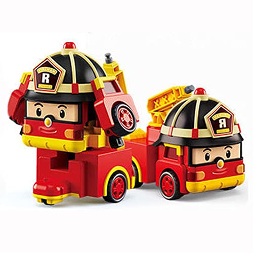 WHFMATPQB Poli Robocar Transformando Robot Roy Roy Camión De Bomberos Equipo De Rescate De Tráfico para Niños Juego De Automóviles para Niños Regalo De Cumpleaños Festivo L10cm,F