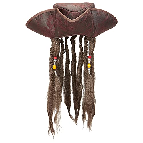 Widmann 09644 - Sombrero de pirata con pelo, de tres puntas, efecto cuero, accesorio para disfraces de carnaval y fiestas temáticas, marrón