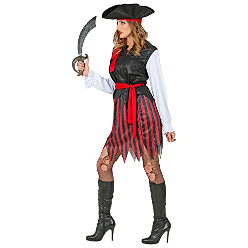 Widmann - Disfraz de pirata del Caribe, blusa con chaleco, falda, cinturón, cinta para la cabeza, sombrero, pirata, fiesta temática, carnaval.