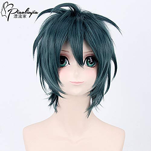 Wig for Carnival Nightlife CluI Party Dress Up Wig Let'S Work! Demon Lord Maou Sadao/Demon Lord Satan Dark Green Cosplay Wig