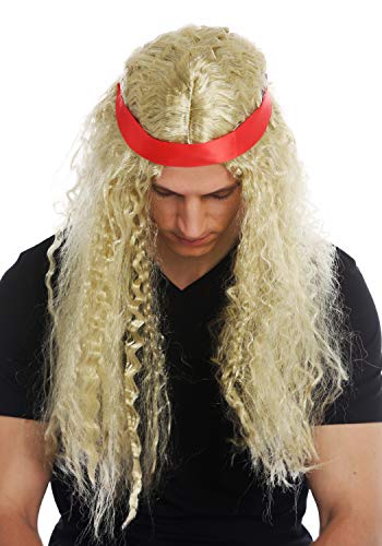 WIG ME UP- 31912-FR61 Peluca Carnaval Halloween Mujeres Hombres Cabello Largo Raya en Medio Cinta de Cabeza Hippie los 60 rizos crespos rubios