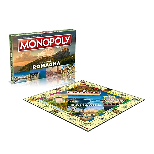 Winning Moves Monopoly I Pueblos más bellos de Italia Romaña, juego de mesa, edición italiana, juego para familias, 8 en adelante