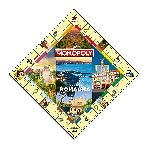 Winning Moves Monopoly I Pueblos más bellos de Italia Romaña, juego de mesa, edición italiana, juego para familias, 8 en adelante