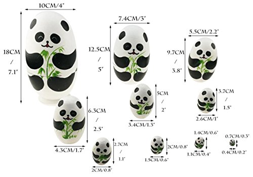 Winterworm Juego de 10 piezas de juguete apilable de madera con forma de huevo de panda, hecho a mano, muñecas de anidación, animales, muñeca matrioshka, muñecas babushka, cosas de panda, huevo de