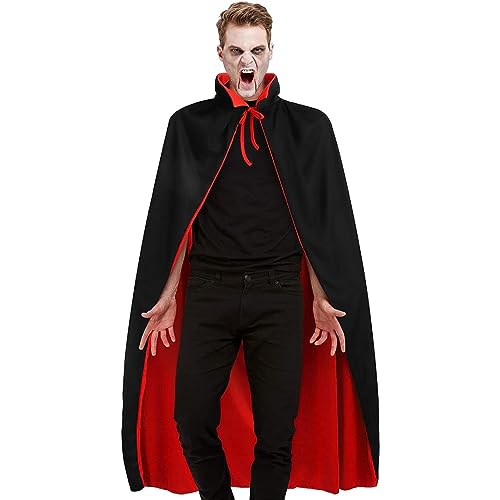 Winwild Capa de Vampiro con Cuello - Negro Rojo de Doble Cara,Halloween Capa de Vampiro para Niños Carnaval Halloween Cosplay Costume(140cm)