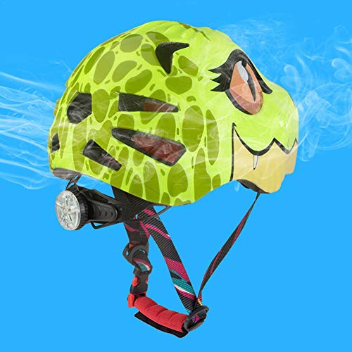 WLXW Casco de Bicicleta para Niños de 3-8 Años de Alta Densidad PC de Dibujos Animados de Patinaje de Dinosaurios para Niños Patineta para Niños Casco de Protección para la Cabeza del Niño,Rojo