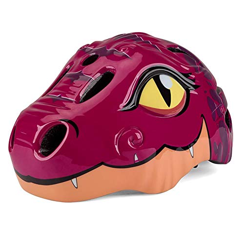 WLXW Casco de Bicicleta para Niños de 3-8 Años de Alta Densidad PC de Dibujos Animados de Patinaje de Dinosaurios para Niños Patineta para Niños Casco de Protección para la Cabeza del Niño,Rojo