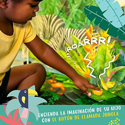 W&O Tienda de Campaña Jungla con Botón de Sonidos de la Jungla y Animales Salvajes – Casita Infantil de Tela para Interior y Exterior – Cabañas para Niños – Tienda de Campaña Infantil