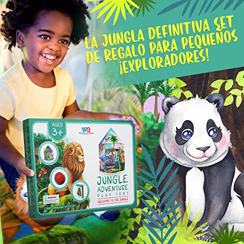 W&O Tienda de Campaña Jungla con Botón de Sonidos de la Jungla y Animales Salvajes – Casita Infantil de Tela para Interior y Exterior – Cabañas para Niños – Tienda de Campaña Infantil