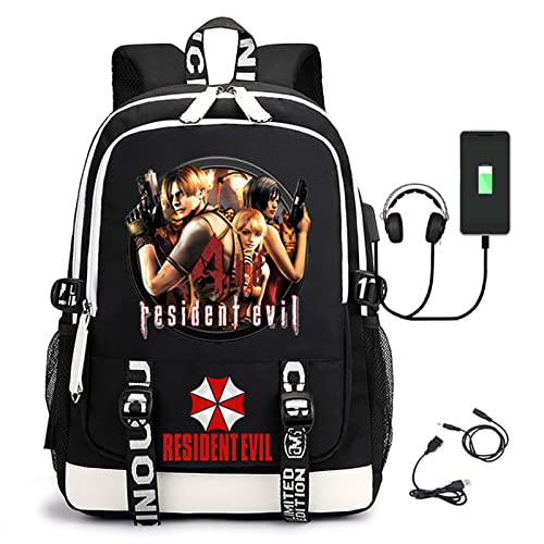 Wondi Resid.ent evil Mochila Infantil Alumno,Mochilas Escolares de Anime Ordenador Portatil Multifuncional,Mochila Portátil de Carga USB de Viaje Bolsas de Libro pare Niños-D||31 * 16 * 43cm