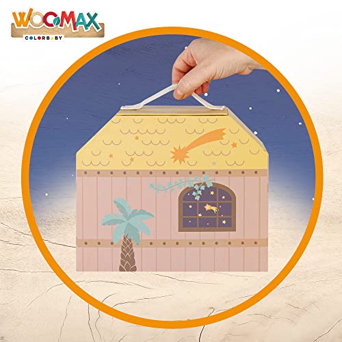 WOOMAX 49324 - Belén de madera niños, Nacimiento navidad, infantil, juguetes educativos, 15 piezas, +3 años