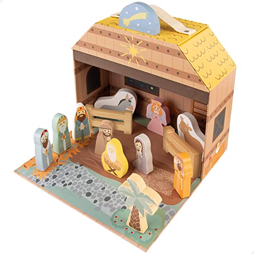 WOOMAX 49324 - Belén de madera niños, Nacimiento navidad, infantil, juguetes educativos, 15 piezas, +3 años