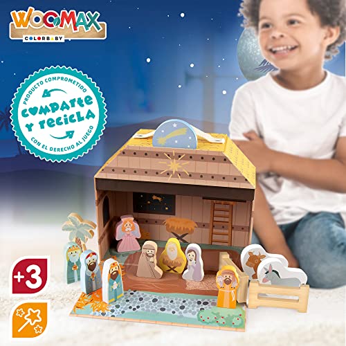 WOOMAX 49324 - Belén de madera niños, Nacimiento navidad, infantil, juguetes educativos, 15 piezas, +3 años