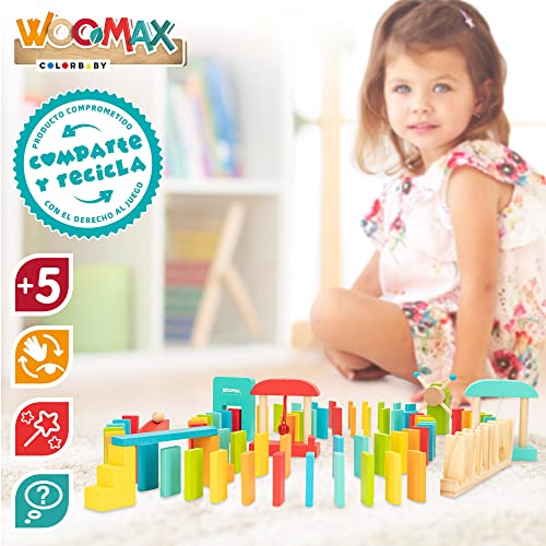 WOOMAX 49325 - Juego de dominó infantil de madera para niños, efecto mariposa, dinámico, Circuito, Juguetes de madera, 100 piezas de madera