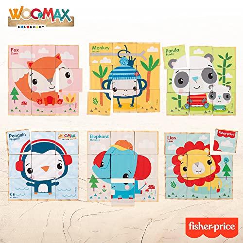 WOOMAX Fisher Price - Puzzle de cubos de madera, juguetes infantiles, 9 cubos, + 2 años (48811)