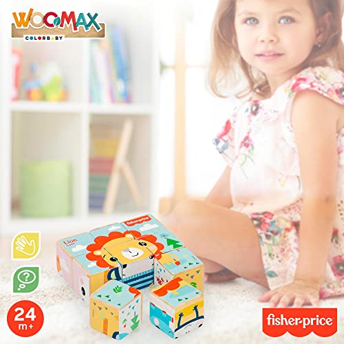 WOOMAX Fisher Price - Puzzle de cubos de madera, juguetes infantiles, 9 cubos, + 2 años (48811)