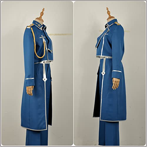 WSTCCOS Fullmetal Alchemist Roy Mustang Riza Maes Cosplay Disfraz Adulto Top Pantalones Azul Uniforme Hombres Mujeres Traje