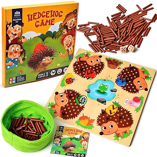 xinrongda Juego De Erizo De Madera, Juguetes Educativos Aprendizaje Tablero Erizo, Juego Digital Palos Erizo de Madera, Juguete Educativo Montessori Adecuado para niños de 3 a 8 años