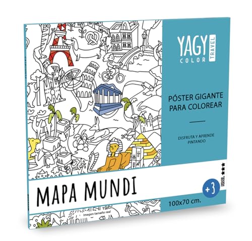 YAGY COLOR - Mural Doblado para Colorear del Mapamundi para Niños y adultos | Fabricado en España | Educativo