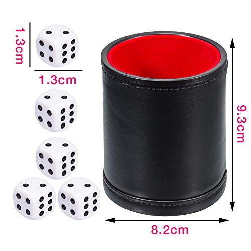 Yahtzee - Juego de vasos de dados con 5 dados de piel sintética profesional para jugar, Yahtzee, Casino, Farkle, regalos de fiesta, taza y juego de dados, juego de Yahtzee