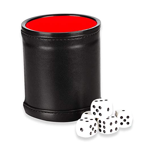 Yahtzee - Juego de vasos de dados con 5 dados de piel sintética profesional para jugar, Yahtzee, Casino, Farkle, regalos de fiesta, taza y juego de dados, juego de Yahtzee