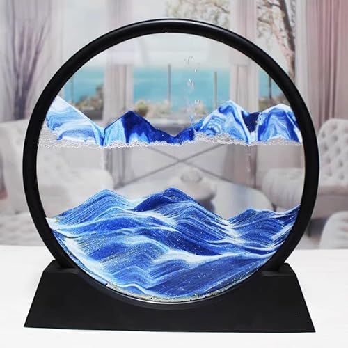 YAIHE Moving Sand Art Picture Round Frame Sandscapes in Motion Flowing art Blue Ocean Deep Sea Sand Creación de arte Juguete Relajante Concentración de escritorio