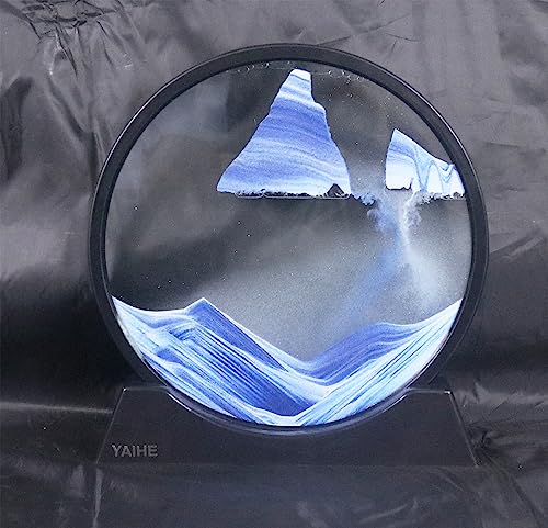 YAIHE Moving Sand Art Picture Round Frame Sandscapes in Motion Flowing art Blue Ocean Deep Sea Sand Creación de arte Juguete Relajante Concentración de escritorio