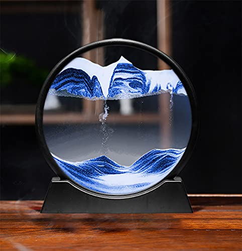 YAIHE Moving Sand Art Picture Round Frame Sandscapes in Motion Flowing art Blue Ocean Deep Sea Sand Creación de arte Juguete Relajante Concentración de escritorio