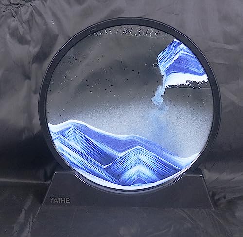 YAIHE Moving Sand Art Picture Round Frame Sandscapes in Motion Flowing art Blue Ocean Deep Sea Sand Creación de arte Juguete Relajante Concentración de escritorio